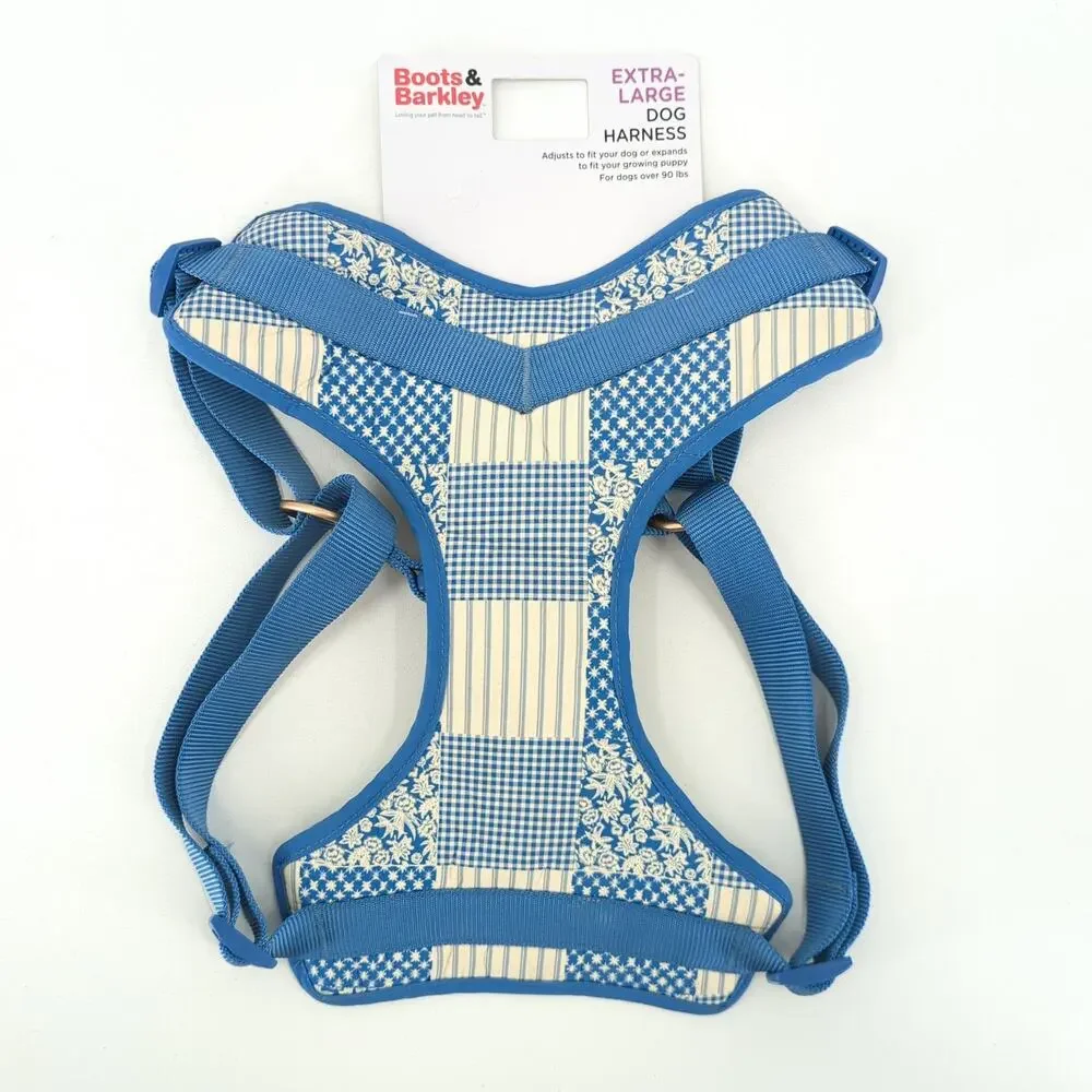 Boots & Barkley Extra Large Dog Harness Blue Patchwork Floral Plaid Over 90 lbs